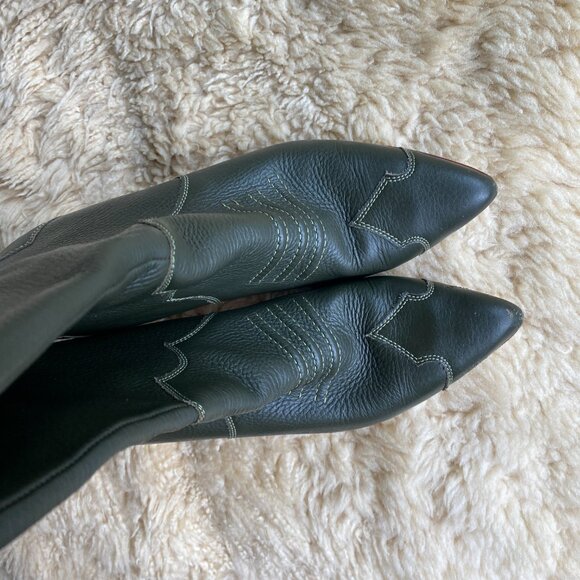 Green Leather Boots by Gestuz, Western Cowboy Heeled Size 39 - Picture 7 of 13